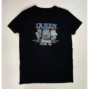 Queen 1980 Tour Retro Graphic T-shirt Women XS Black Short Sleeve Music